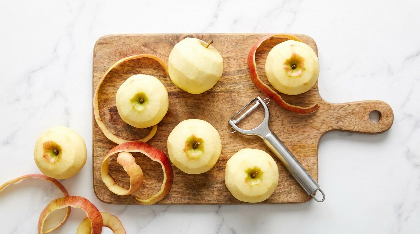 Step 1: Preheat the oven to 180 degrees and peel the apples.