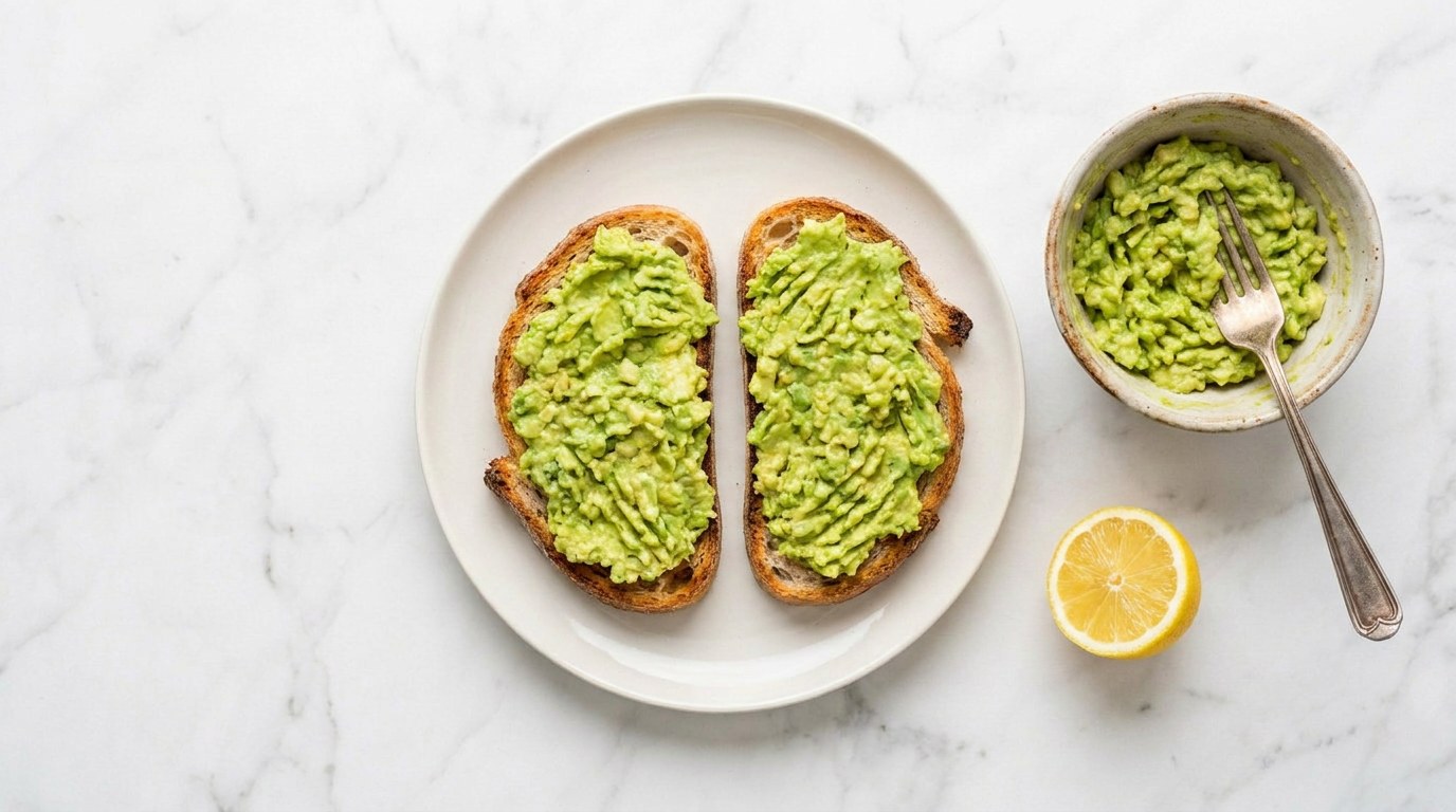 Stap 2: Prak de avocado met het citroensap, zout en peper en verdeel over de toast.