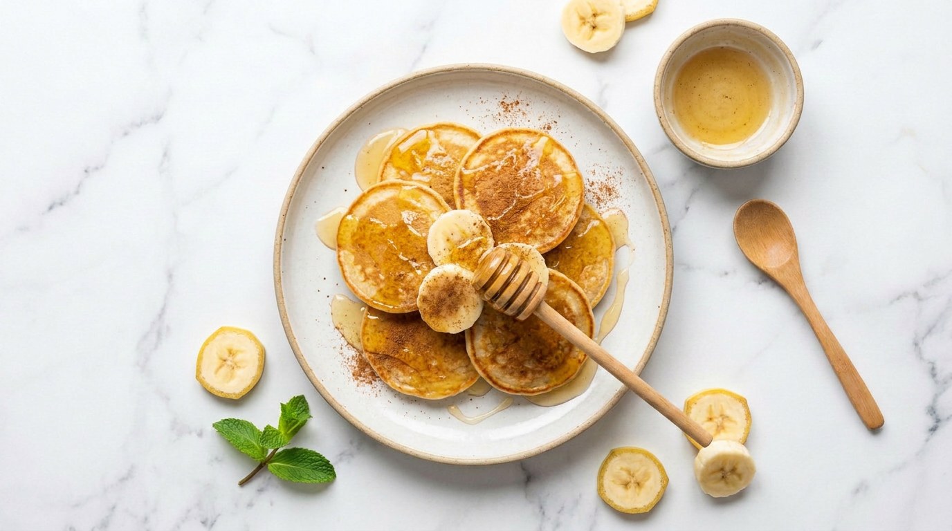 Stap 4: Stapel de pannenkoekjes op een bord en maak af met honing en een snufje kaneel.