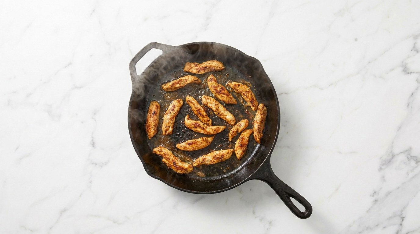 Step 2: Fry the chicken with the fajita seasoning until golden in a hot pan.