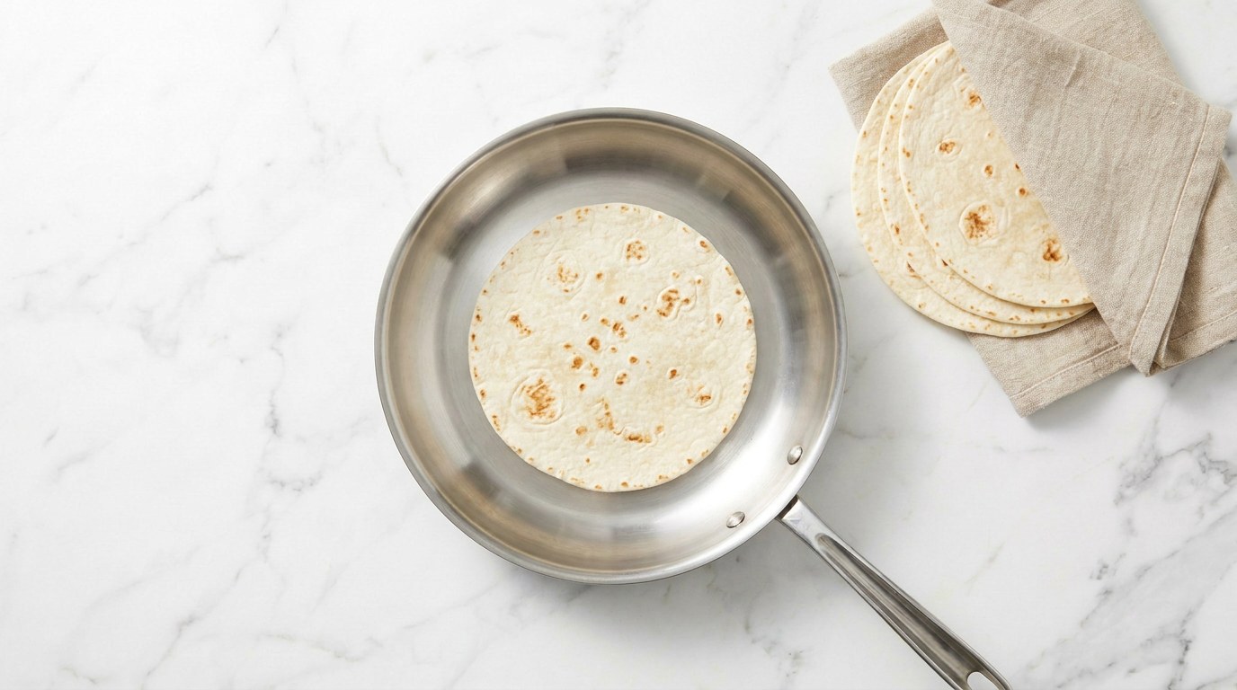 Step 4: Warm the wraps briefly in a dry frying pan.