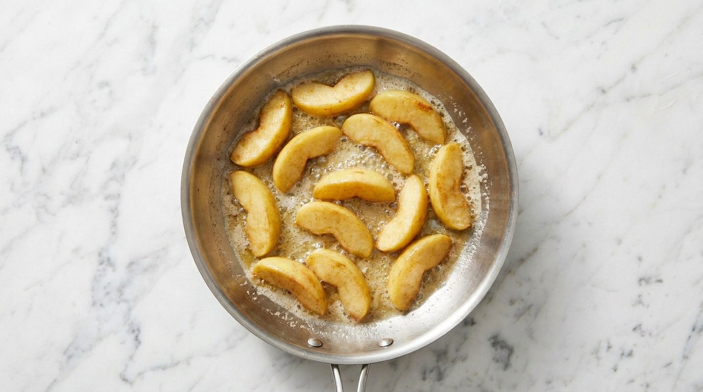 Step 2: Melt the butter in a frying pan and fry the apple wedges for 5 minutes.