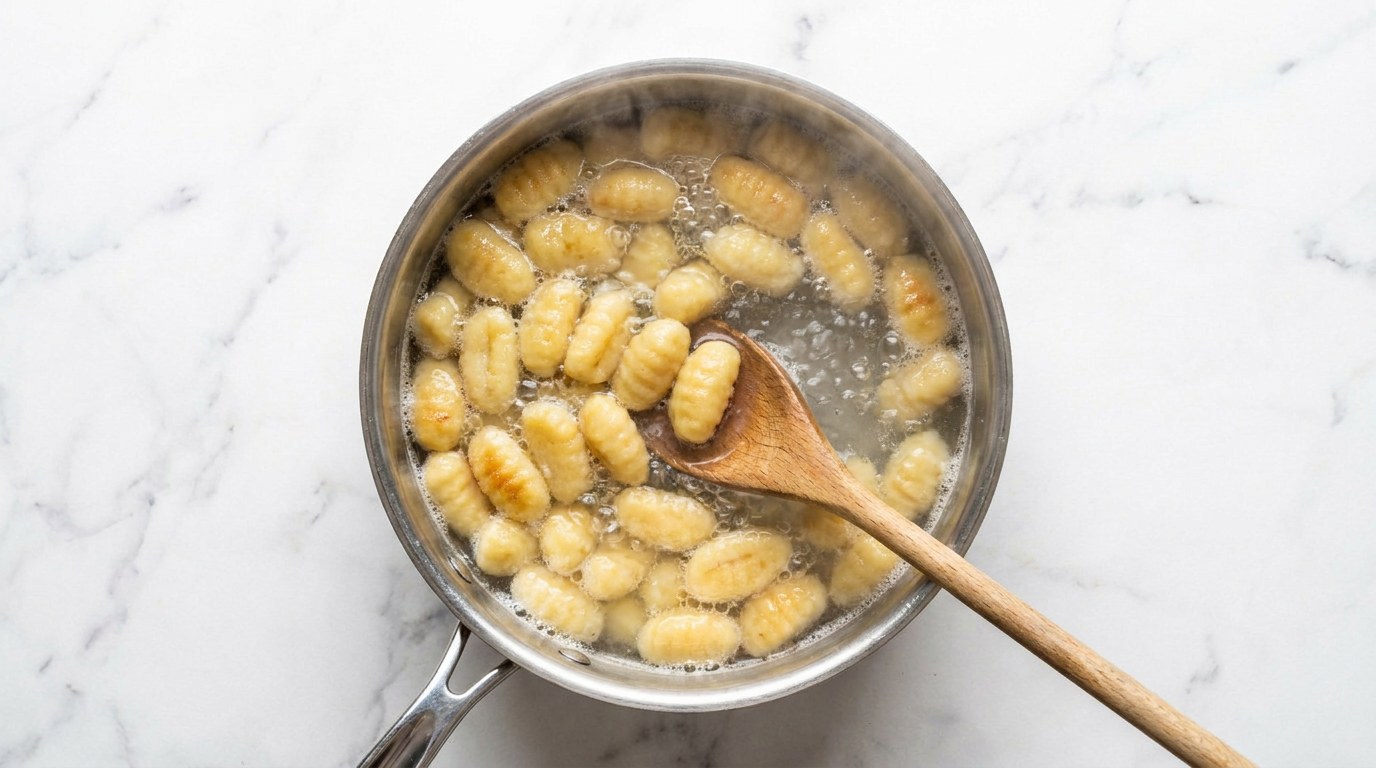 Stap 1: Kook de gnocchi volgens de verpakking tot ze boven komen drijven en giet af.