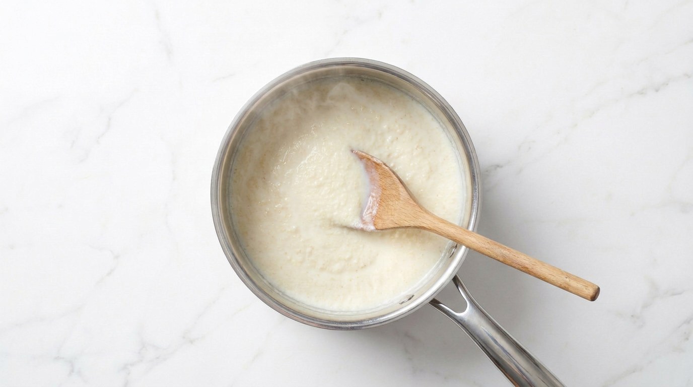 Stap 2: Strooi het griesmeel er al roerend bij en laat 5 minuten zachtjes koken.