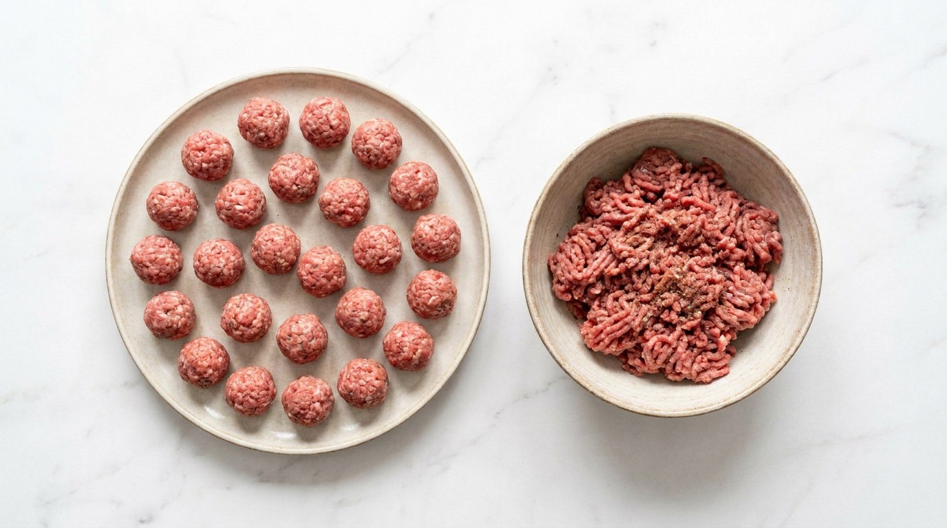 Step 1: Roll the mince into small balls the size of a marble.