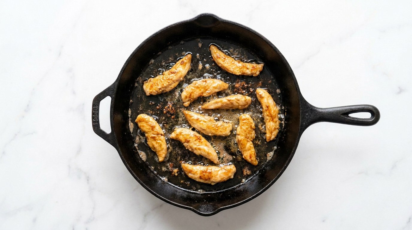 Step 3: Cut the chicken breast into strips and fry them golden brown in the sunflower oil.
