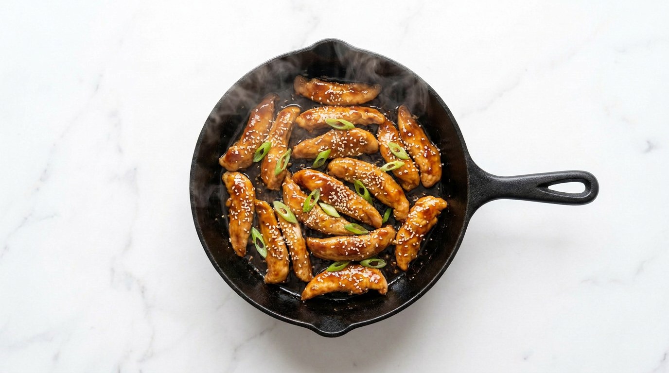 Step 4: Add the teriyaki sauce and let it reduce briefly until the chicken is well coated.