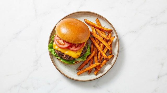 Beef Burger with Sweet Potato Fries