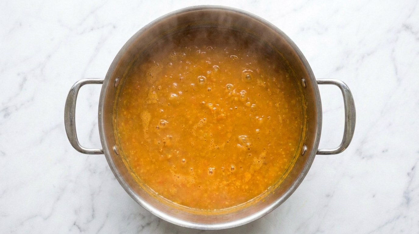 Stap 4: Laat 20 minuten zachtjes koken tot de linzen gaar zijn.