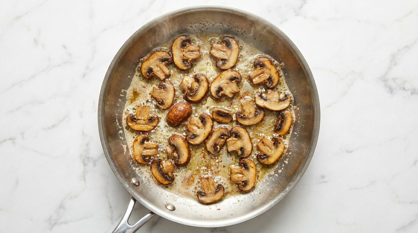 Step 1: Slice the mushrooms and fry them in butter until golden brown.