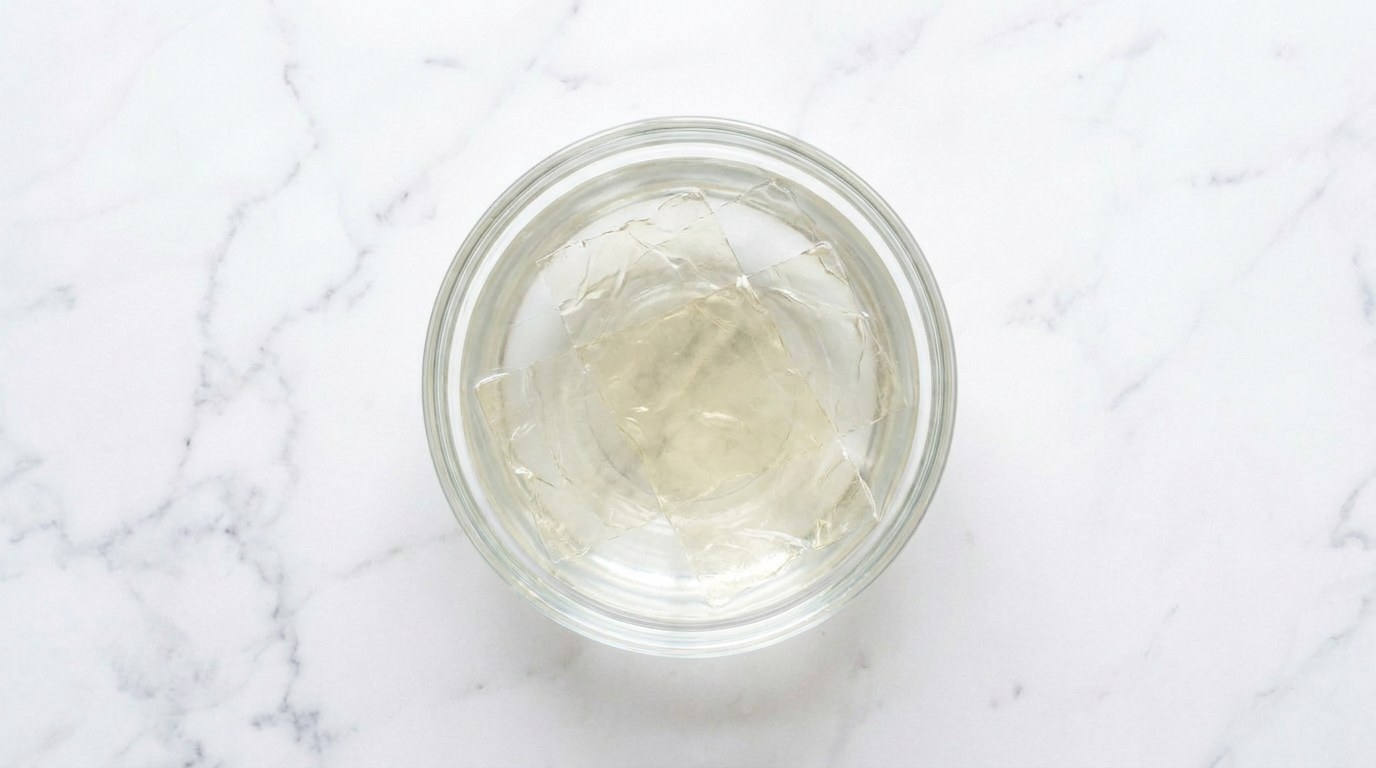 Step 1: Soak the gelatine leaves in cold water for 5 minutes.