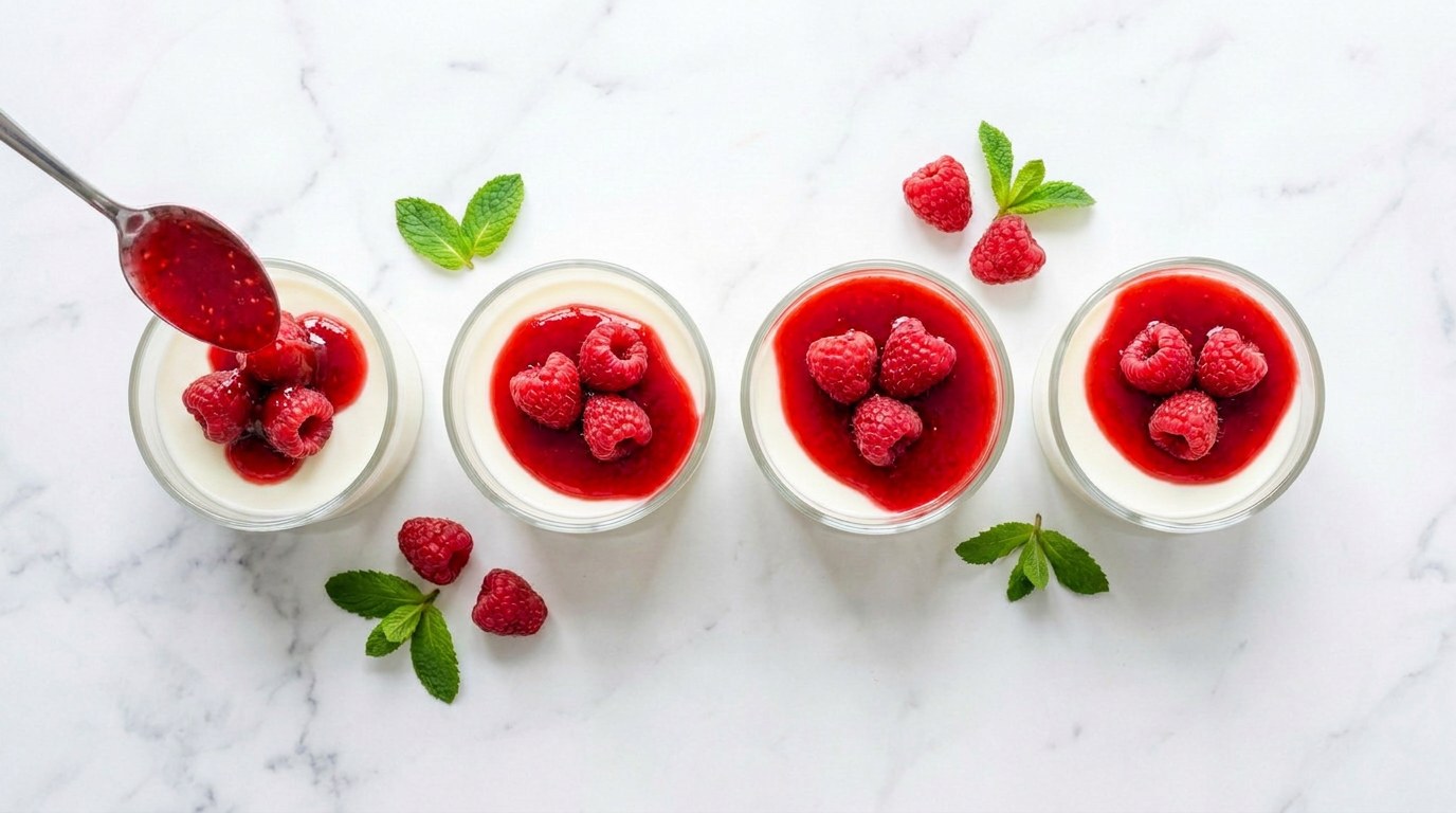 Step 5: Briefly cook the red fruit with lemon juice and spoon the sauce over the panna cotta.