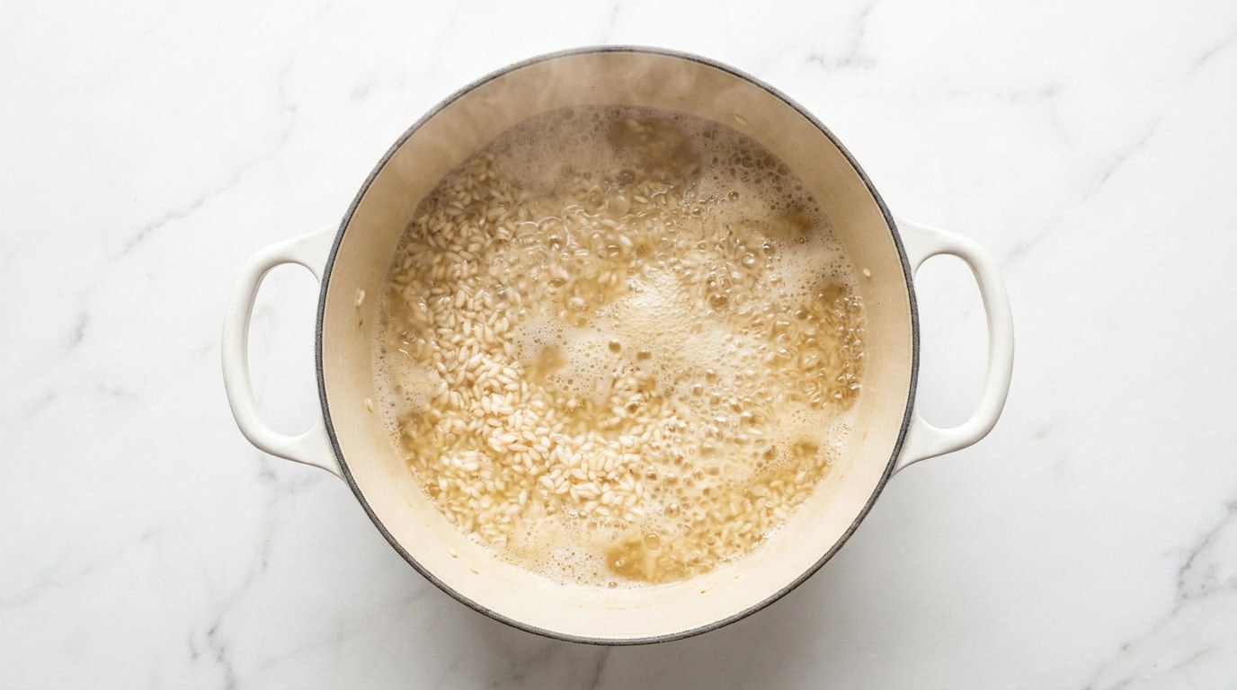 Step 3: Pour in the white wine and let it cook away.