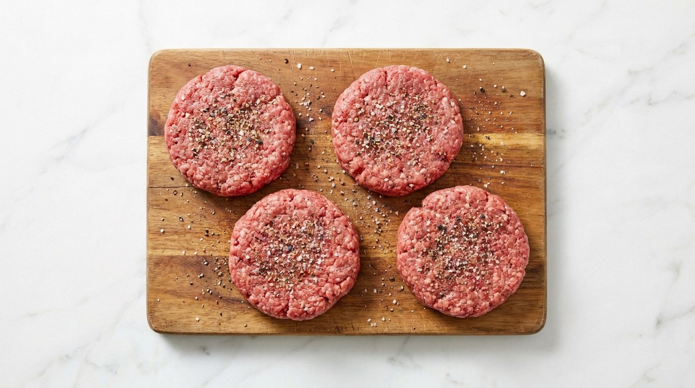 Step 3: Shape the mince into 4 burgers and season with salt and pepper.