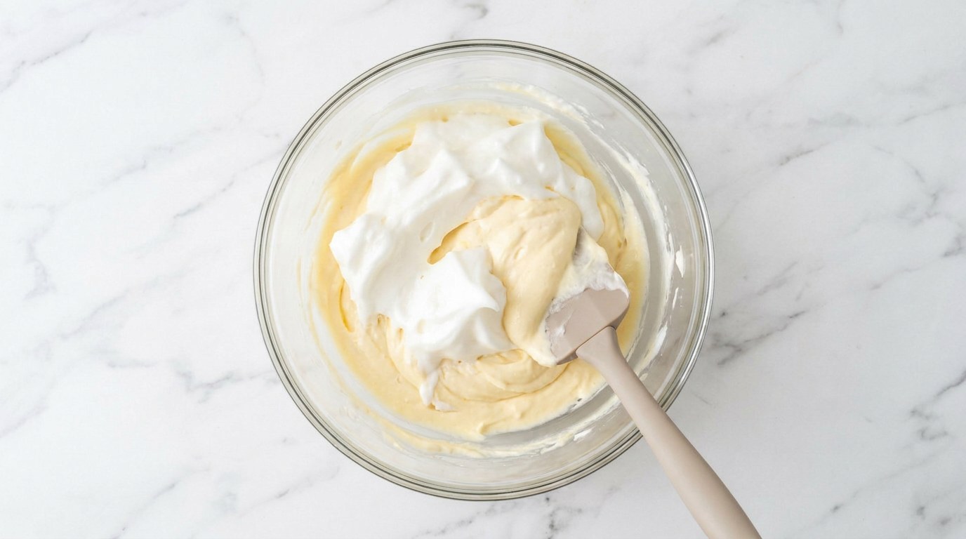 Step 3: Whisk the egg whites stiff and fold them carefully through the cream.