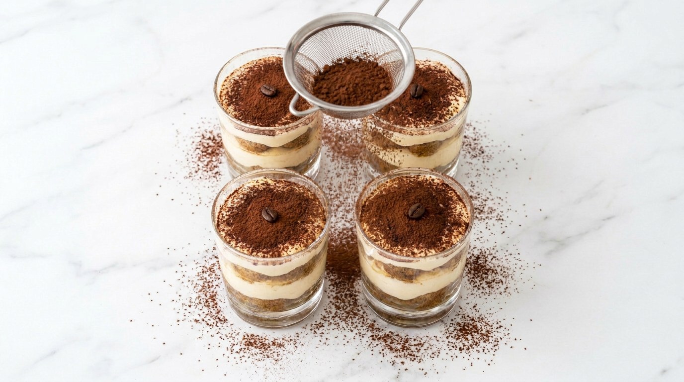 Step 5: Sieve cocoa powder over the top and let them set in the fridge for at least 2 hours.
